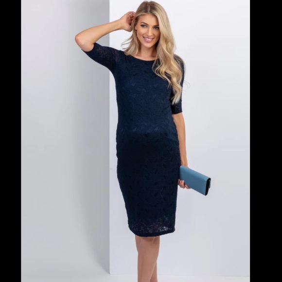 NWT PinkBlush maternity navy lace midi dress - Picture 2 of 10